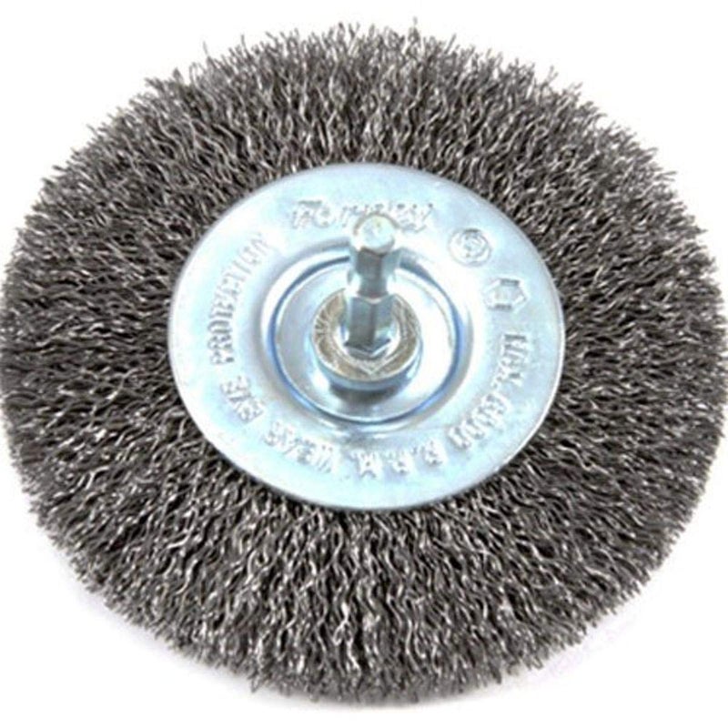 Forney 72739 Wire Wheel Brush, Coarse Crimped with 1/4-Inch Hex Shank, 4-Inch-by-.012-Inch - Image 1